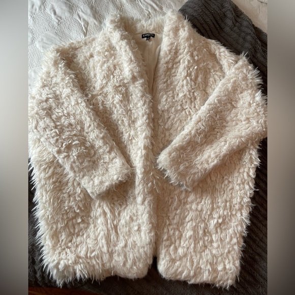 White Faux Fur Fuzzy Express Jacket / Coat size XS/S - Picture 2 of 7